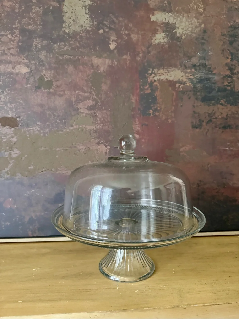 Vintage Clear Glass Cake Stand with Dome Lid - Very Heavy